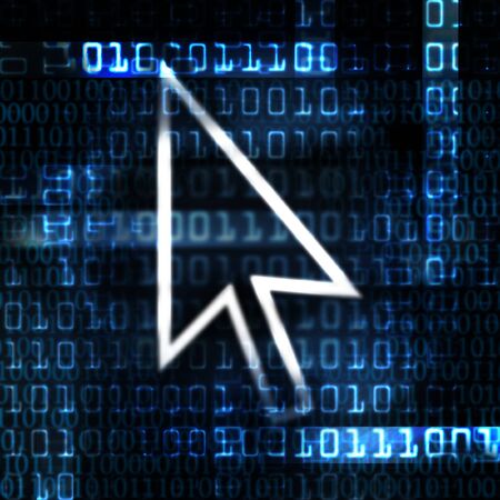 computer mouse arrow and binary code illustrationの写真素材