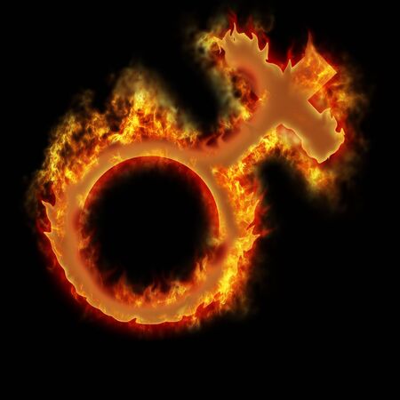 open fire woman burning sign on the blackの写真素材