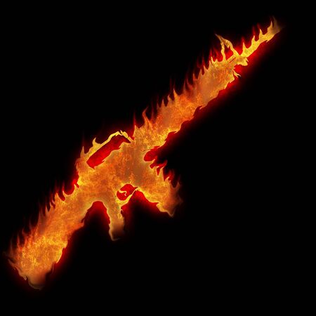burning m16 rifle fire on black backgroundの写真素材