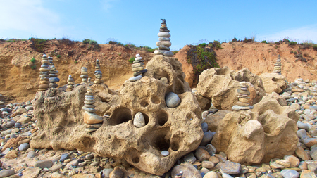 Zen stones on beach for perfect meditationの写真素材