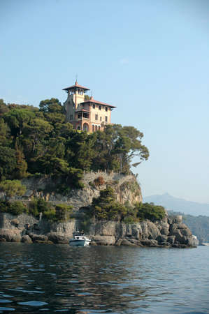 A hilltop villa above the mediterranean near the yachting town of Portofino.の写真素材