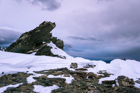 A rock formation near the top of Chief Mountain, in Colorado's Front Range.の写真素材