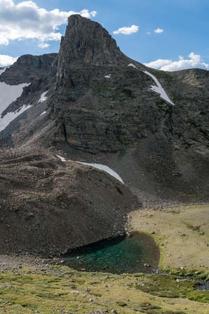 Camping near an unnamed lake in Colorado's Indian Peaks Wilderness.の写真素材