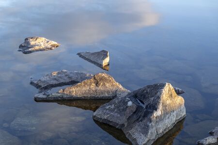 Reflection for natural grey stones for a cornerの写真素材
