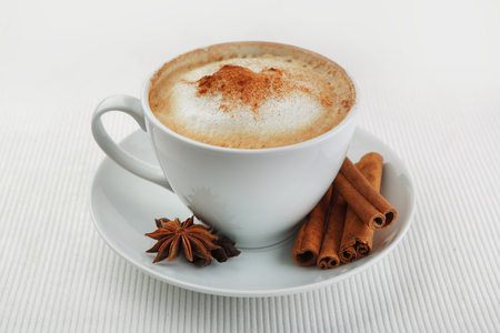 Cup of cappuccino on white backgroundの写真素材