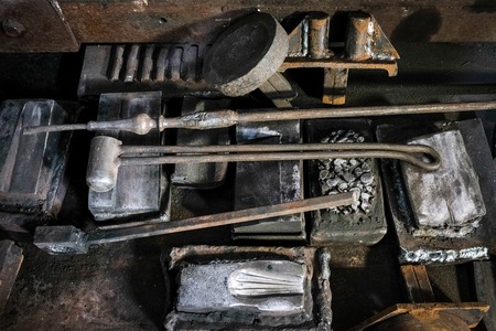 Blacksmith's workplace with horn fire hammer anvil metalの写真素材