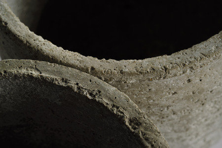 Concrete cement gray pots, pottery, authentic handmadeの写真素材