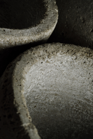 Concrete cement gray pots, pottery, authentic handmadeの写真素材