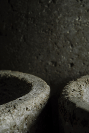 Concrete cement gray pots, pottery, authentic handmadeの写真素材