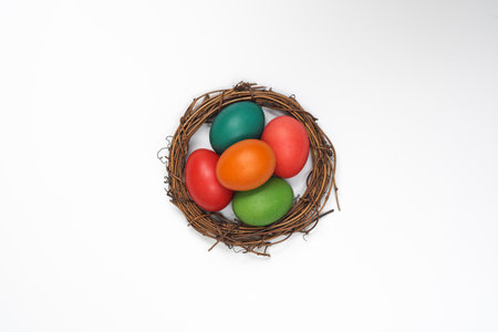 Easter eggs of different colors. Preparing for Easter Week.