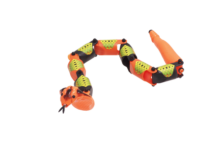 Toy snake coiled in the ring. Isolated on white.の写真素材