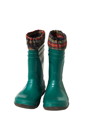 Green rubber boots. Isolated on white.の写真素材