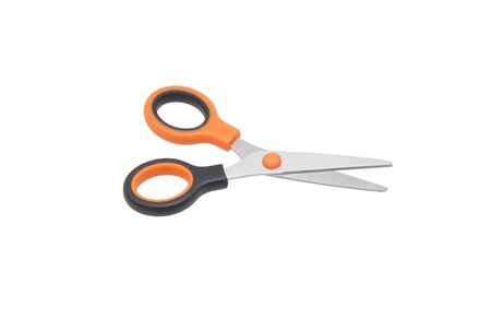 Scissors in black and orange. Isolated on white.                               の写真素材