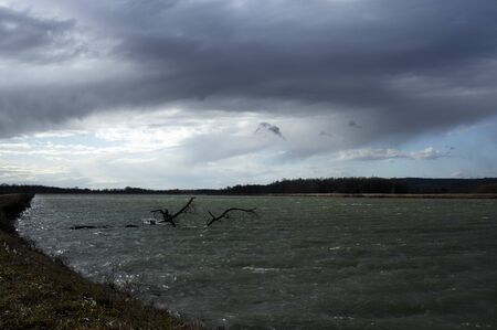 Dam at the river inn at the storm sabineの写真素材
