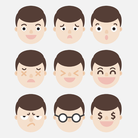 A Man Head Express Emotions : Happy, Surprised, Angry, Greedy etc..のイラスト素材