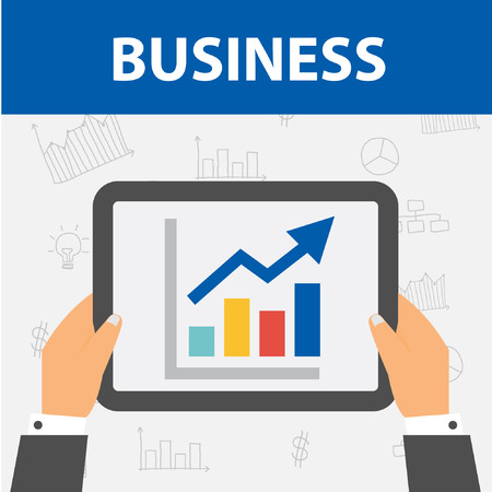 Mobile Business Tablet with Dashboard with Businessman Handsのイラスト素材