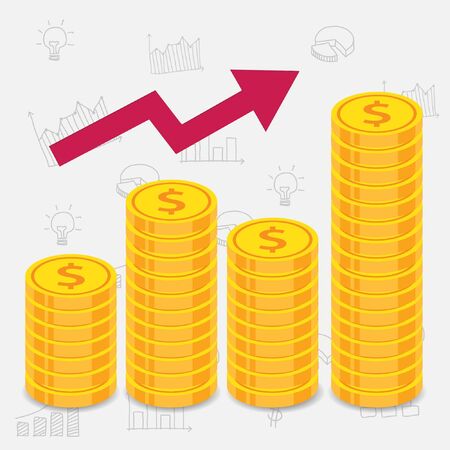 Stacks of Gold Coins with White Business Backgroundのイラスト素材