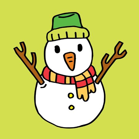 Merry Christmas Cartoon: A Snowman in Green Backgroundのイラスト素材