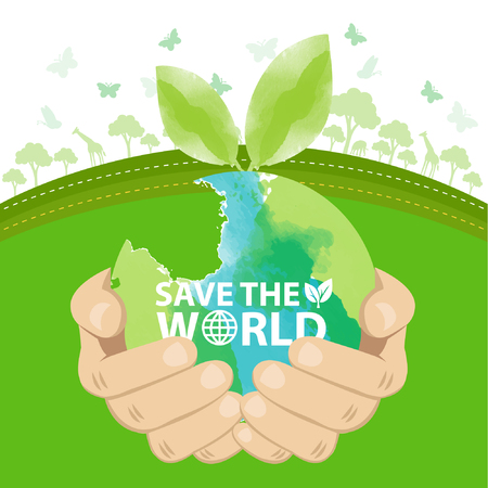 Save the world banner illustration.のイラスト素材