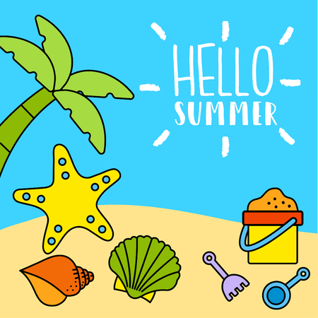 Real cool Hello Summer Background. Vector Illustrationのイラスト素材