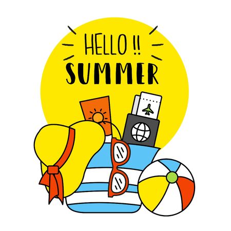Yellow Hello Summer Background. Vector Illustrationのイラスト素材