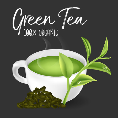 Green tea,Green tea leaf. Vector illustrationのイラスト素材