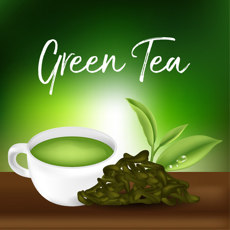 Green tea,Green tea leaf. Vector illustrationのイラスト素材