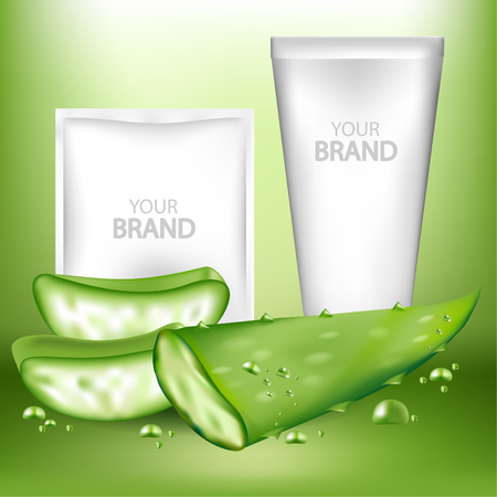 Aloe vera Cosmetic and blank package.Vector illustrationのイラスト素材