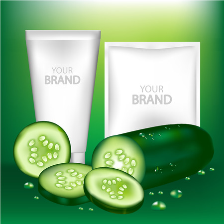 Cucumber Cosmetic and blank package.Vector illustrationのイラスト素材