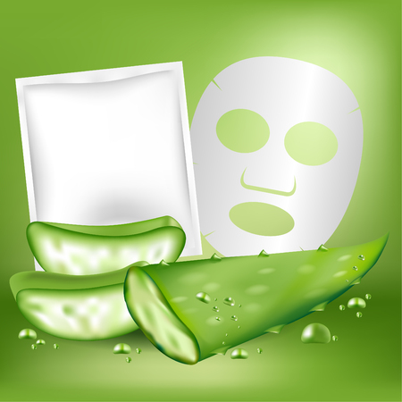 Aloe vera face mask and blank package. Vector illustrationのイラスト素材