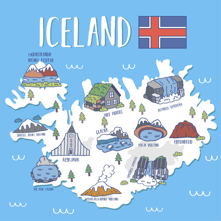 Iceland travel map .Vector illustrationのイラスト素材