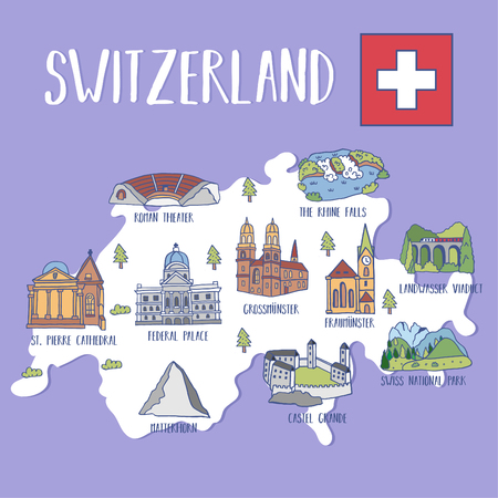 Switzerland travel map .Vector illustrationのイラスト素材