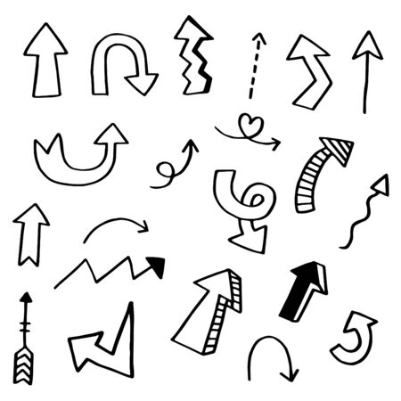 Hand drawn doodle set of Arrows.のイラスト素材