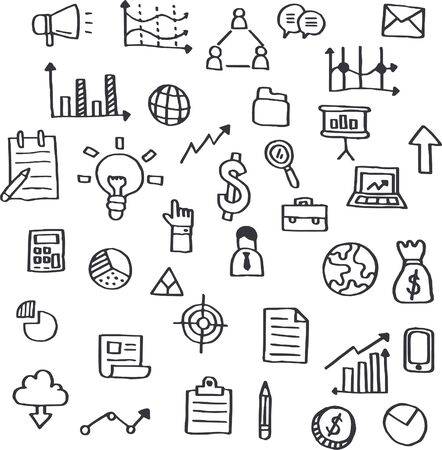 Hand drawn doodle set of Business objects.のイラスト素材