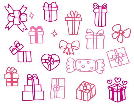 Hand drawn doodle set of  Gift Box.のイラスト素材