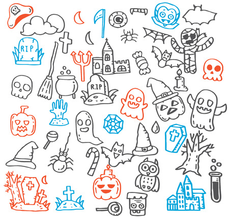 Hand drawn doodle set of Halloween objects.のイラスト素材