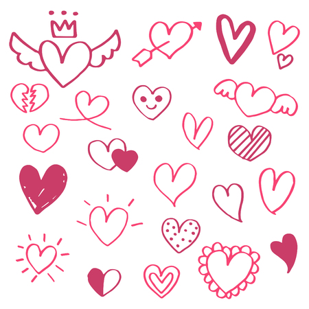 Hand drawn doodle set of  Hearts.のイラスト素材