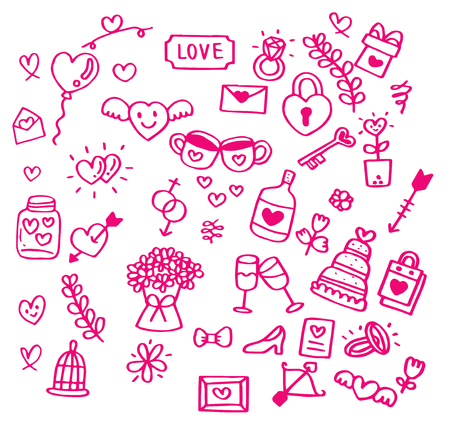 Hand drawn doodle set of Wedding.のイラスト素材