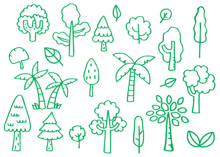 Hand drawn doodle set of Tree.のイラスト素材