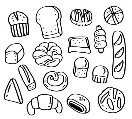 Hand drawn doodle set of Bakery.のイラスト素材