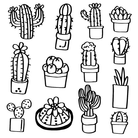Hand drawn doodle set of Cactus.のイラスト素材