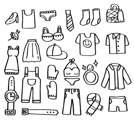 Hand drawn doodle set of Clothing.のイラスト素材