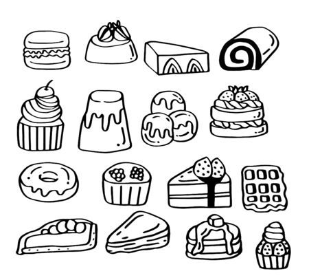 Hand drawn doodle set of Dessert.のイラスト素材