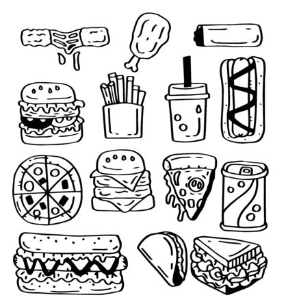 Hand drawn doodle set of Fastfood.のイラスト素材