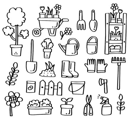 Hand drawn doodle set of Garden.のイラスト素材