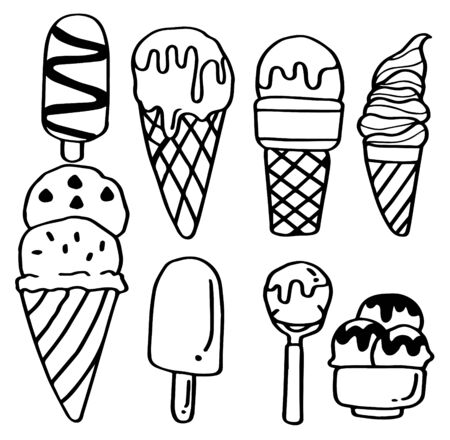 Hand drawn doodle set of Ice cream.のイラスト素材