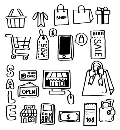 Hand drawn doodle set of Shopping.のイラスト素材
