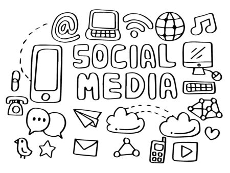 Hand drawn doodle set of Social Media.のイラスト素材