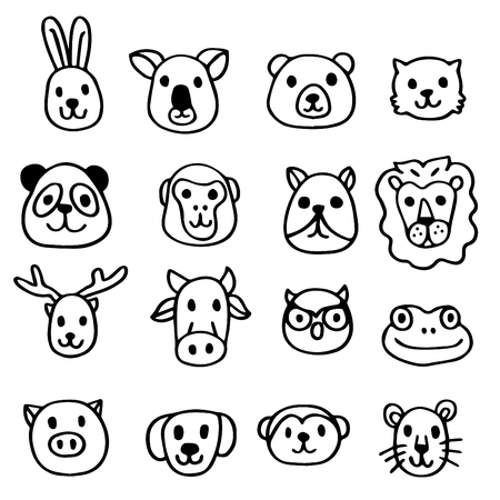 Hand drawn doodle set of Animal Face.のイラスト素材