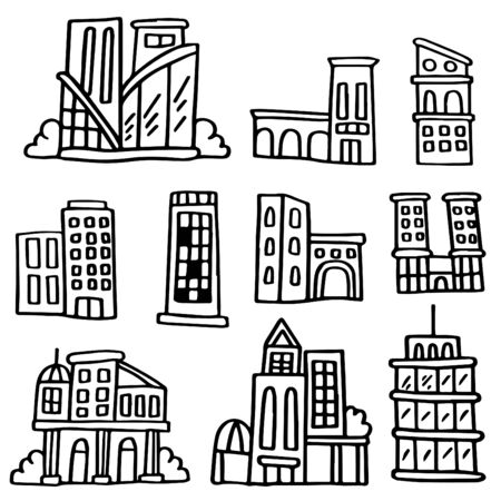 Hand drawn doodle set of Building.のイラスト素材